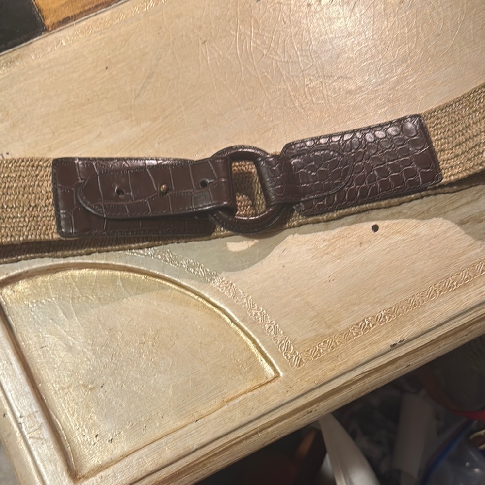 Chico's Brown and Tan Leather Belt with Textured Design